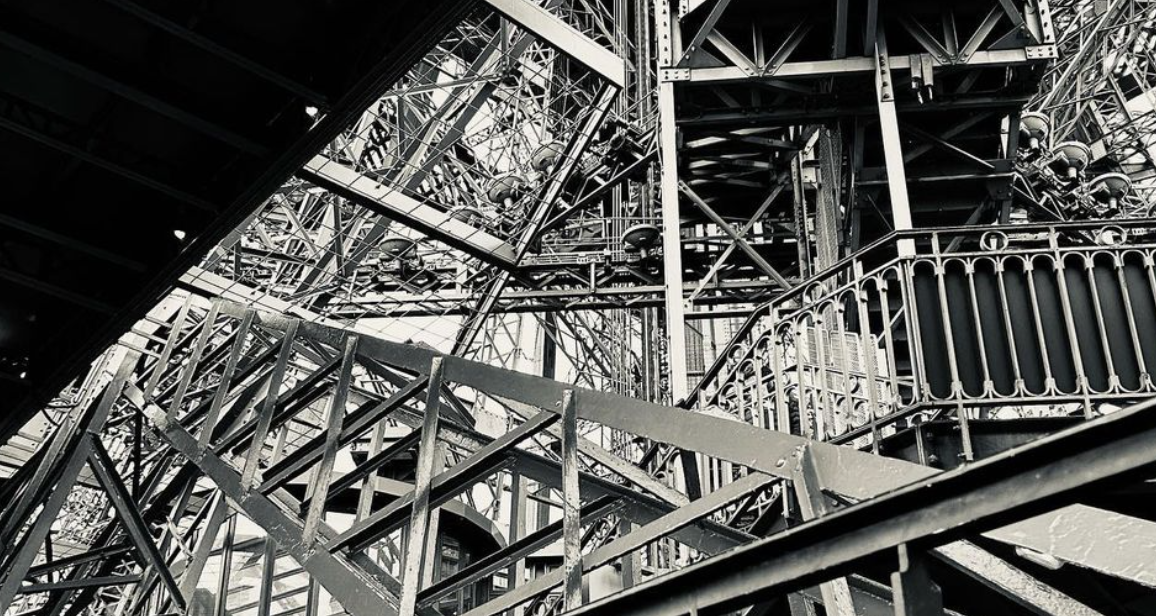 A detail of the ironwork at the Eiffel Tower